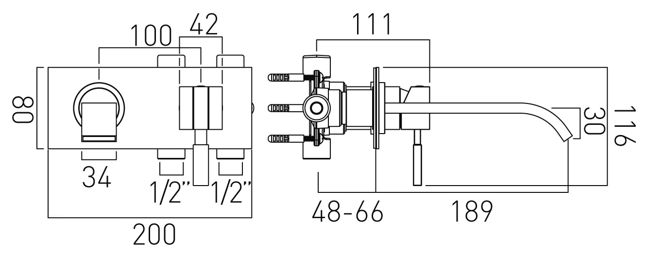 Vado Instinct Wall Mounted Basin Mixer Tap INS109S
