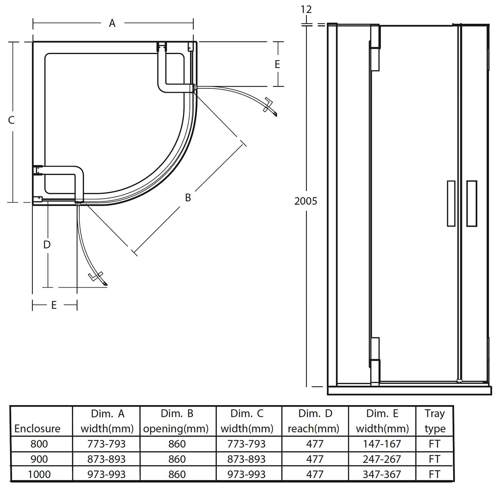 Ideal Standard Tonic Flat Top 900 Hinged Quadrant Shower Enclosure