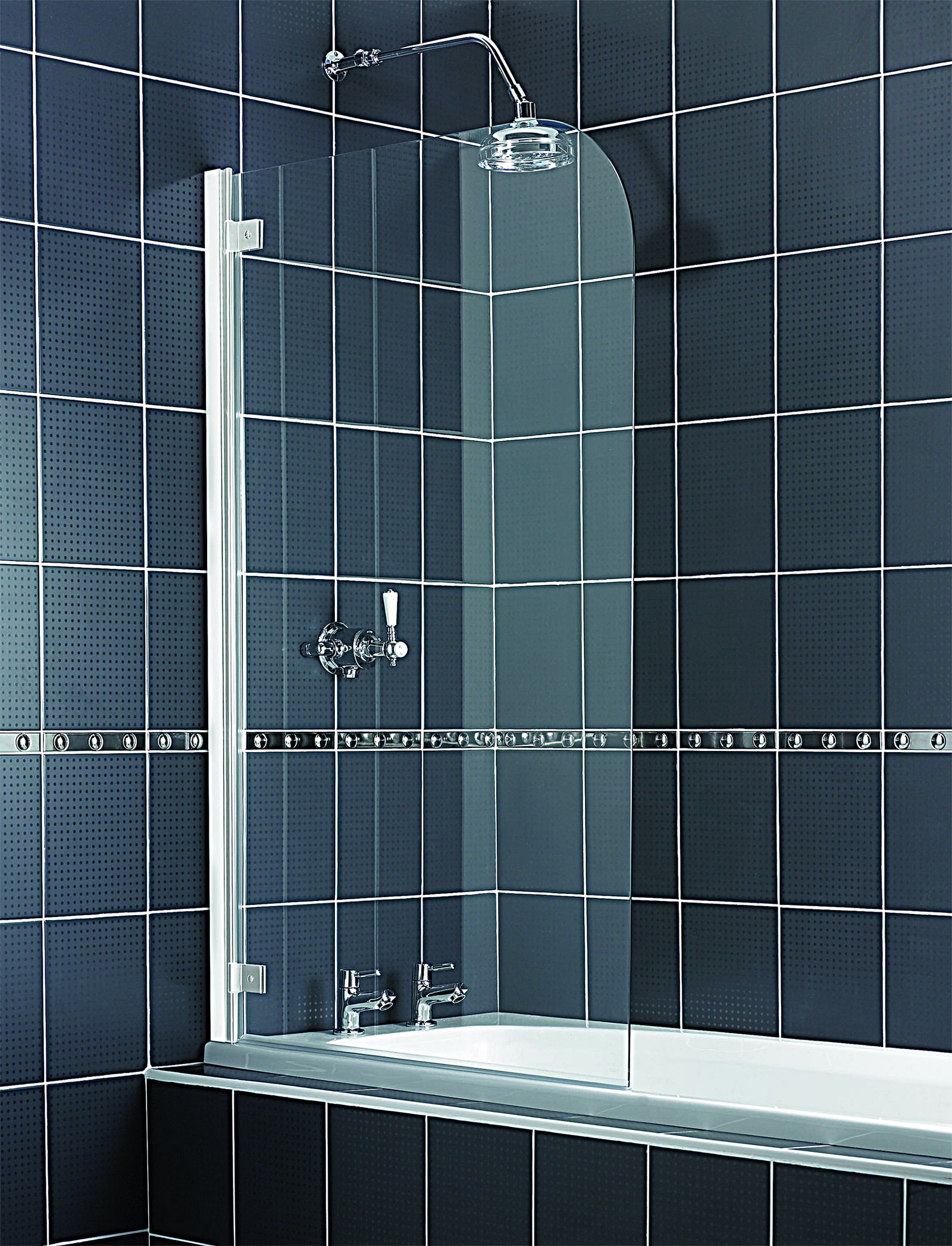 Aqualux Aqua 5 Radius Bath Screen 850mm With White Hinge